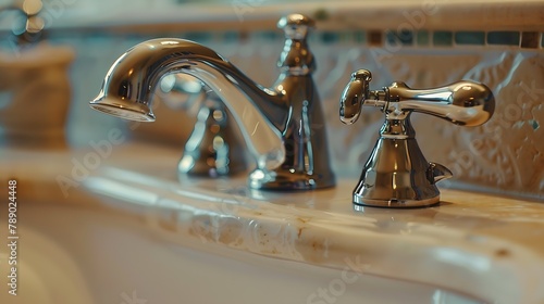 Close up shot of nice tub faucet : Generative AI