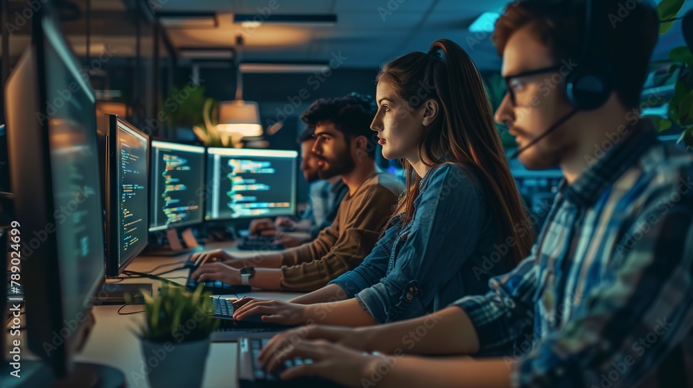 Dedicated it professionals engaged in software development and programming in a modern office environment Dedicated it professionals engaged in software development and programming in a modern office environment