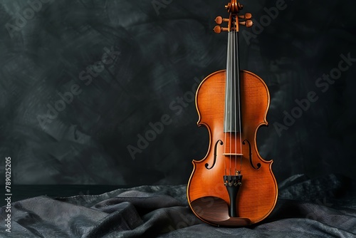 violin isolated on black drapery background, classical musical instrument wallpaper card, melody banner photo