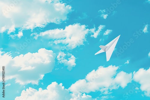 Paper aeroplane on blue sky. White paper aearoplane on blue sky .