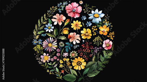Round floral decorative design element backdrop 