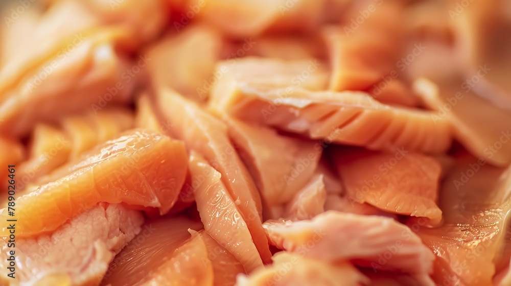 sliced chicken fillet closeup fresh and raw chicken meat during cooking : Generative AI sliced chicken fillet closeup fresh and raw chicken meat during cooking : Generative AI