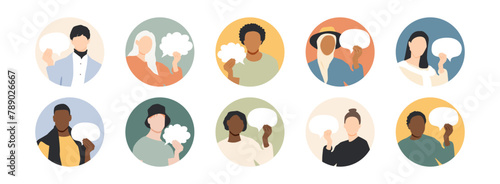 Different people with chat bubbles.