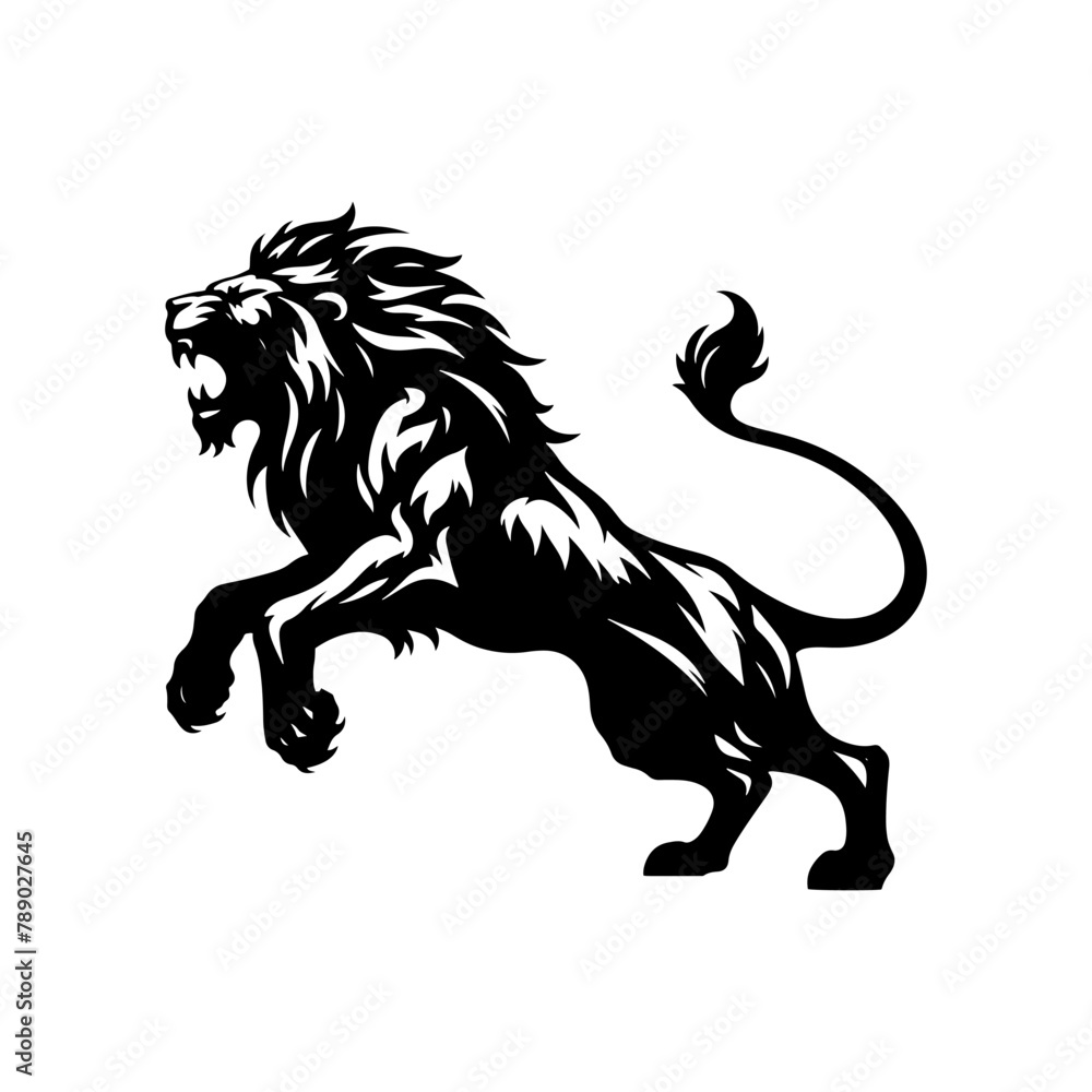 Fototapeta premium Roaring Majesty: Lion Vector Silhouette- Roaring Lion Illustration- Roaring Lion Vector Stock.