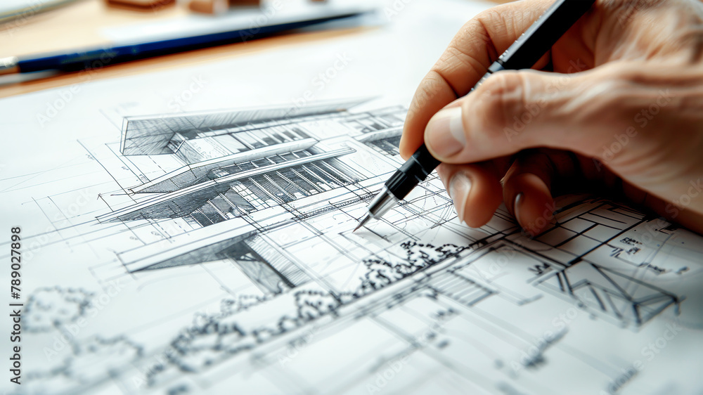 The architect draws the layout of a modern house,Generated by AI The architect draws the layout of a modern house,Generated by AI