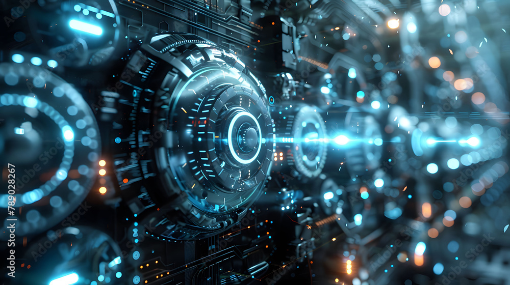 Electrifying concept art featuring holographic light beams intertwined with mechanical gears. Perfect for futuristic tech designs. Electrifying concept art featuring holographic light beams intertwined with mechanical gears. Perfect for futuristic tech designs.