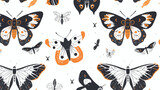 Seamless pattern butterflies moths. Nature endless background