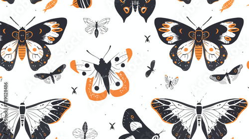 Seamless pattern butterflies moths. Nature endless background © Aliha