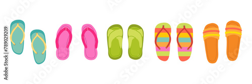 A set of summer flip-flops .Beach summer shoes .Vector illustration isolated on a white background. © irina