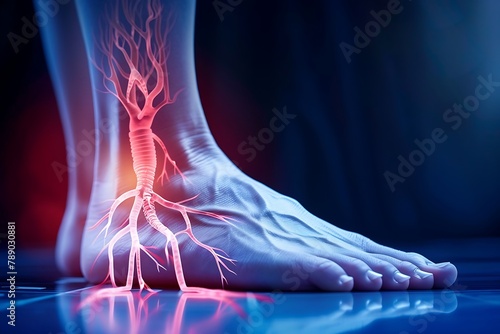 Nerve damage. Neuropathy, damage of nerves. This can be caused by Diabetes. .