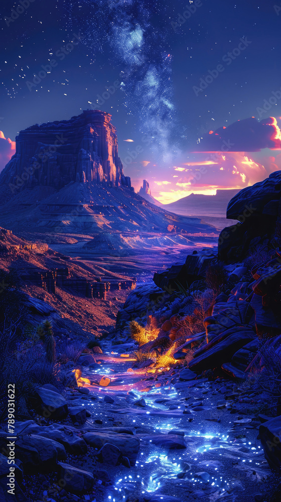 As the desert sleeps, bioluminescent wonders awaken, painting the night with ethereal hues Explore the surreal beauty of desert nightlife