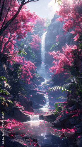 In the midst of the concrete jungle  a neon noir rainforest springs to life  its vibrant colors and dark mysteries drawing in those brave enough to explore its depths