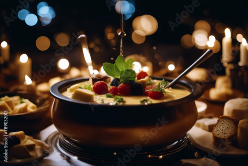 winter nner fondue Swiss evening Gourmet photo