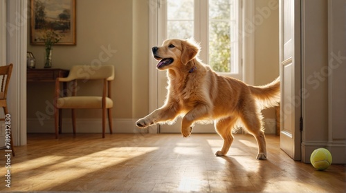 Playful Golden Retriever Indoors