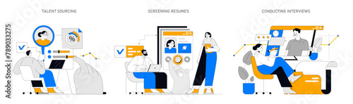 Recruitment process set. Vector illustration.