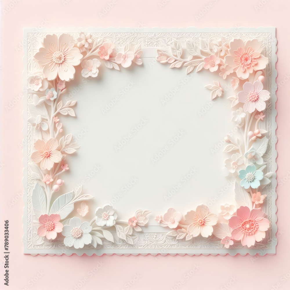 Cherry blossoms Floral paper craft Frame with Generative AI.