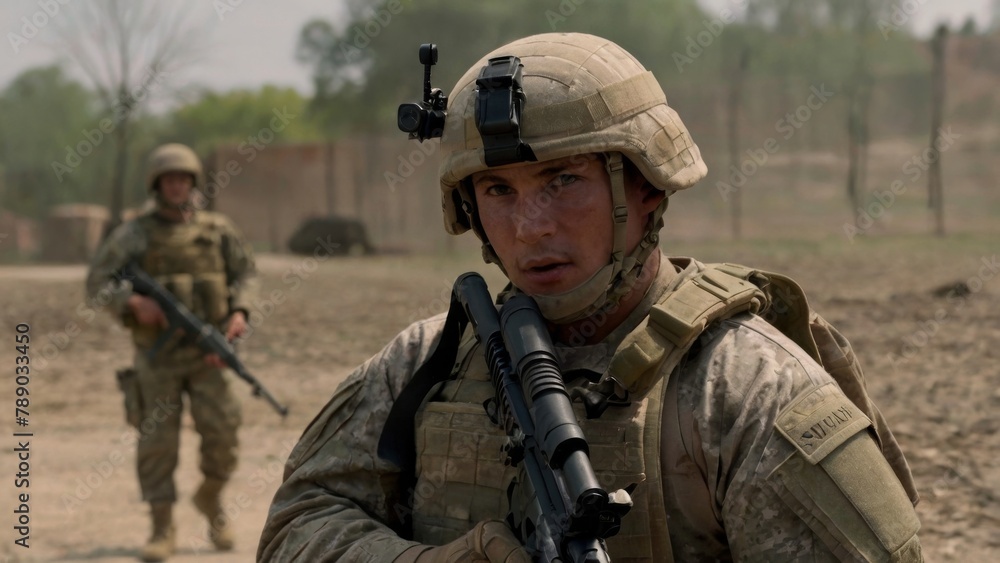 Fototapeta premium Focused Soldier on Patrol