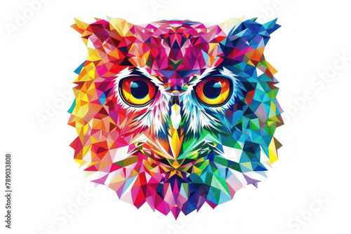 abstract colorful owl head polygonal illustration isolated on white background. tshirt design graphic