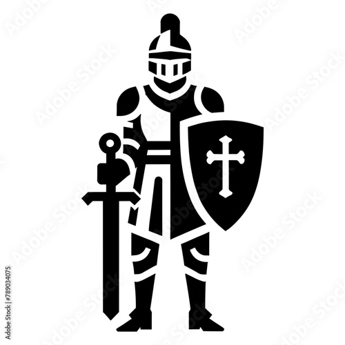 "Knight Icon Vector" Presents A Historical Warrior, Complete With Sword, Shield, And Helmet, Designed As A Vector Suitable For Distinctive Logos.