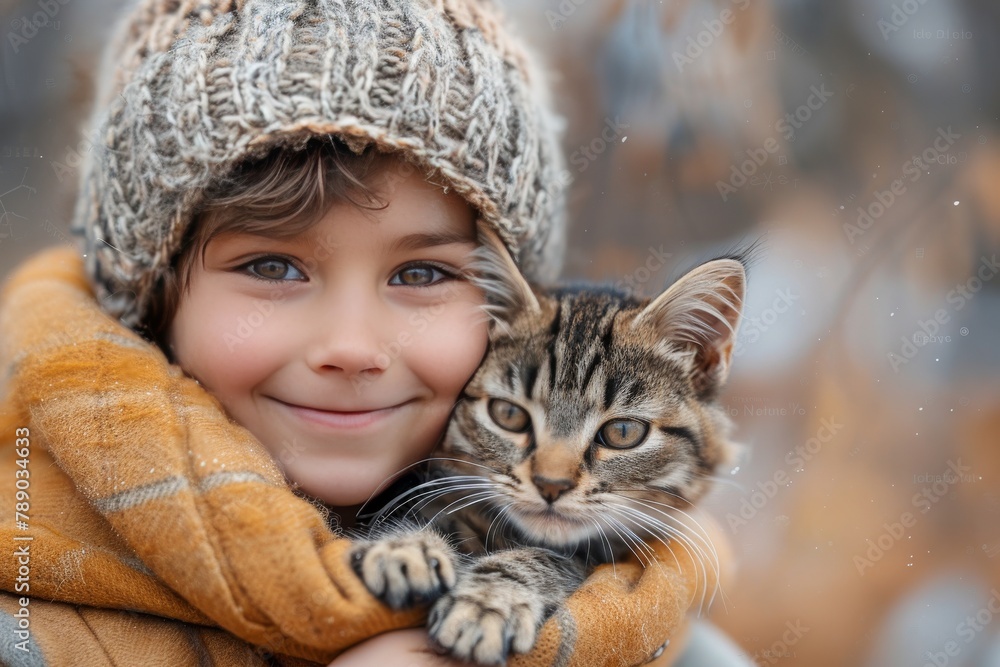 Portrait of smiling child with cat Portrait of smiling child with cat
