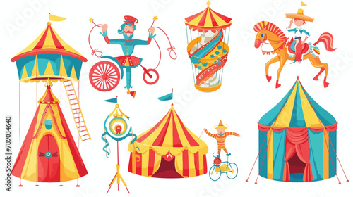 Set of Four circus tent and funny show performers c