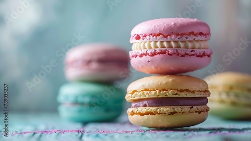 French delicious dessert macaroons on table : Generative AI