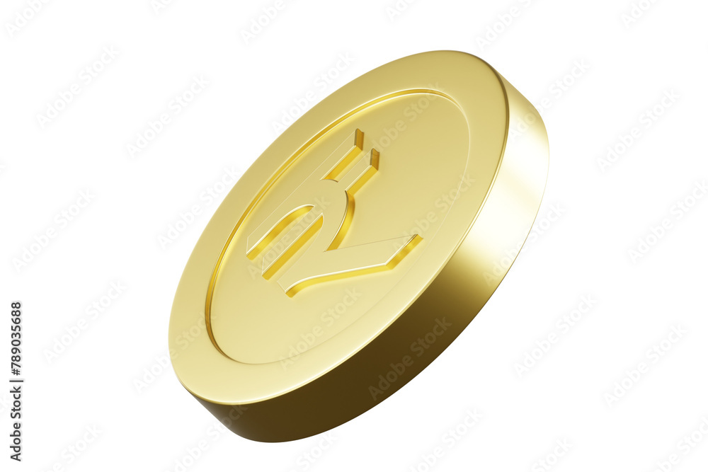3D rendering of a golden Indian Rupee coin. 3D rendering of a golden Indian Rupee coin.