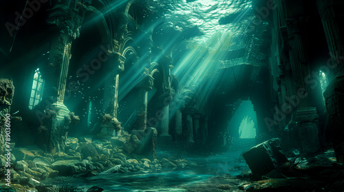 Beneath the waves, a mysterious lost city beneath the water glows as if out of this world. Illuminating the mysterious depths of the ocean