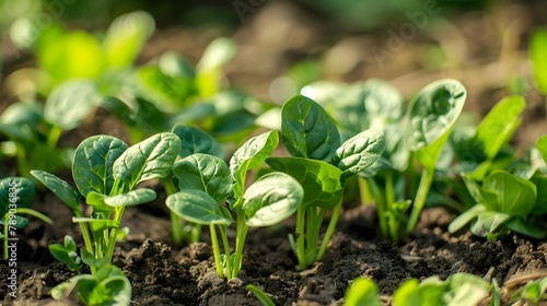 Young green seedling spinach on a field  photo