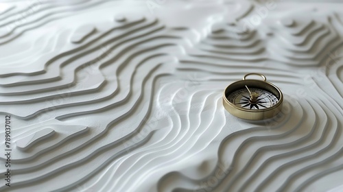 Topographical map showing contour lines with classic compass laid on top flat lay : Generative AI photo