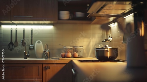 Brown kitchen cabinets in modern style   Generative AI
