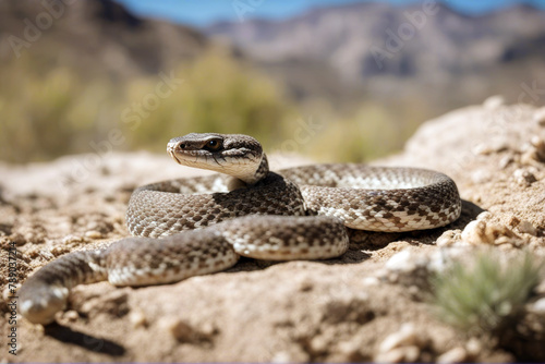 amondback Rattlesnake atrox) (Crotalus Western snake cold-blooded wildlife sand fang viper venomous deadly slither reptile desert photo