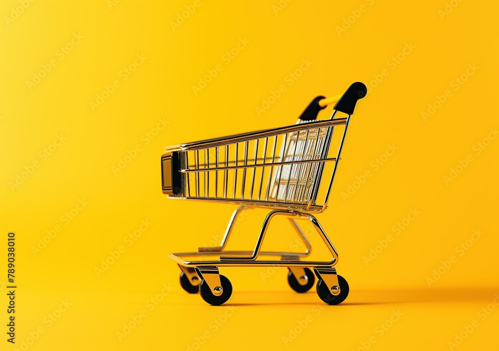 Shopping cart on a yellow background. Shopping cart on a yellow background.