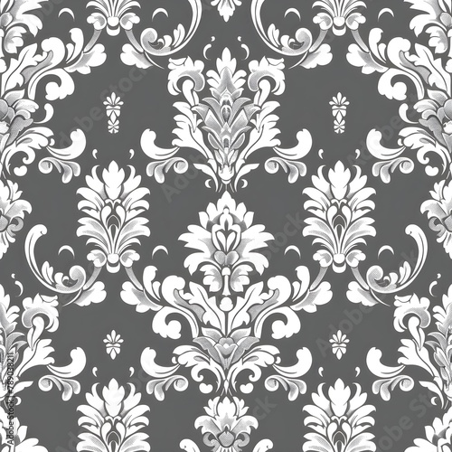 Wallpaper in the style of Baroque. Seamless vector background. White and grey floral ornament. Graphic pattern for fabric  wallpaper  packaging. Ornate Damask flower ornament. 