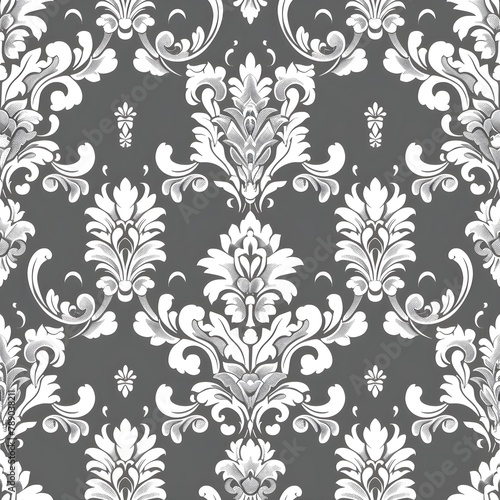 Wallpaper in the style of Baroque. Seamless vector background. White and grey floral ornament. Graphic pattern for fabric, wallpaper, packaging. Ornate Damask flower ornament. 