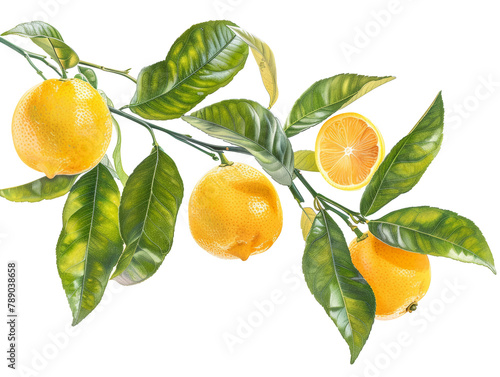 Lemons on branch isolated on transparent background.