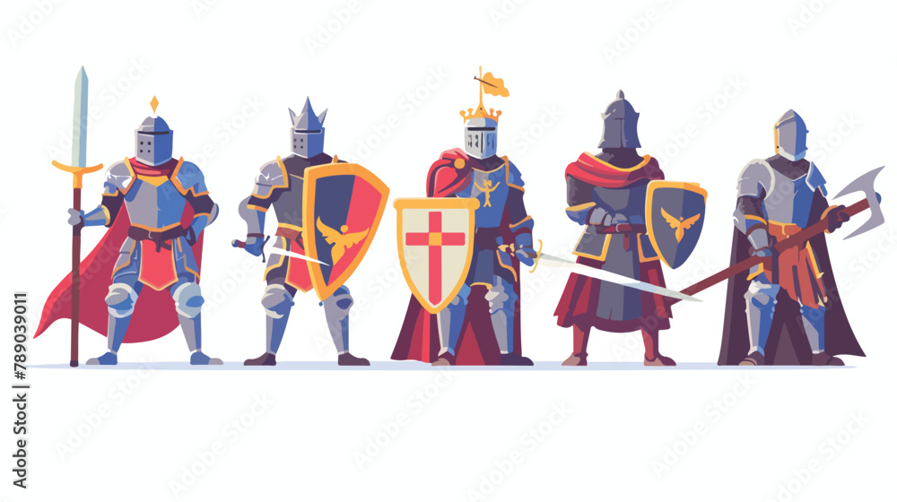 Set of Four knights. Bundle of warriors holding sword