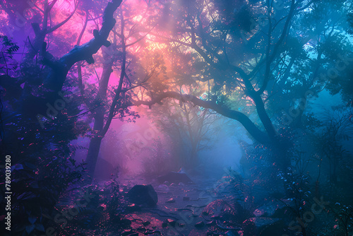 Beautiful colorful magical druid forest