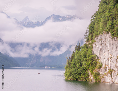 Konigsee lake near Jenner mount in Berchtesgaden National Park, Alps Germany