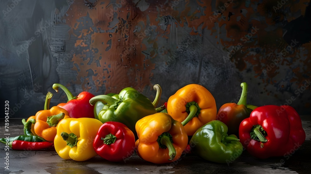 Variety of colorful paprika peppers