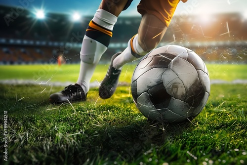 Image of a soccer player touching the ball .