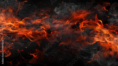 Isolated transparent modern illustration. Smoke and flame overlay. Grill heat glow in cloud. Hell bonfire fiery with hot cinders.