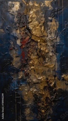 Abstract Painting in Gold and Blue Tones