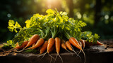Homegrown Vegetable Concept. Fresh Carrots Growing in a Garden. Vegetable Farming 