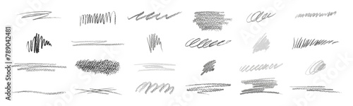 Set of hand drawn graphite pencil scribbles, strokes, lines, squiggles and shapes. Underline and strikethrough. Doodle grunge isolated vector graphic elements