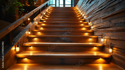 Stairway lights bulb for illumination as safety protection wooden stairs architecture interior design of contemporary, Modern house building stairway