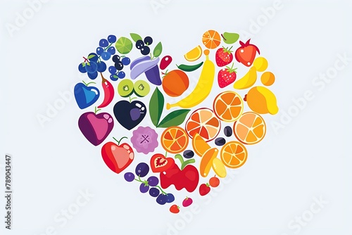 Heart health wheel. Health care symbol wheel. Healthy food, fitness, healhy food, good sleep and relaxation leads to healthy heart and life. Bright and bold design. . photo