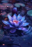 Lotus  A serene blue lotus on a deep purple watery hue  water color, cartoon, hand drawing, animation 3D, vibrant, minimalist style