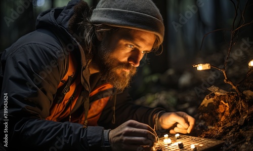 Man With Beard Using Laptop in Woods