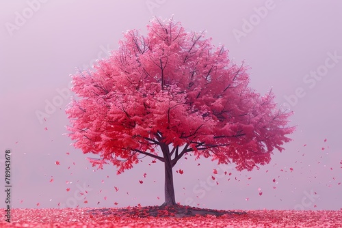 Maple Tree  A red maple tree with a soft, pastel purple background water color, cartoon, animation 3D, vibrant